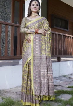 Digital Printed Crepe Saree in Light Green