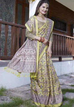 Digital Printed Crepe Saree in Light Green