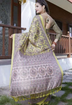 Digital Printed Crepe Saree in Light Green
