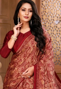 Digital Printed Crepe Saree in Peach