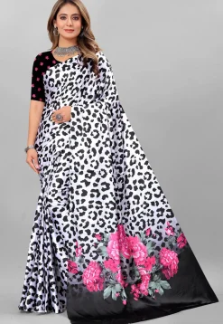 Digital Printed Crepe Saree in White