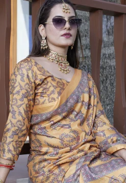 Digital Printed Crepe Saree in Yellow