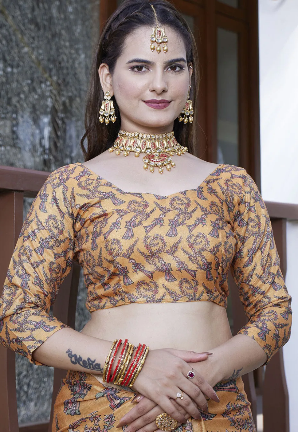 Digital Printed Crepe Saree in Yellow