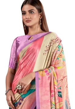 Digital Printed Crepe Saree in Multicolor