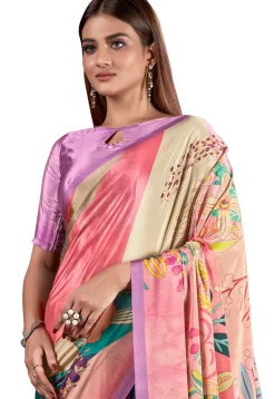 Digital Printed Crepe Saree in Multicolor