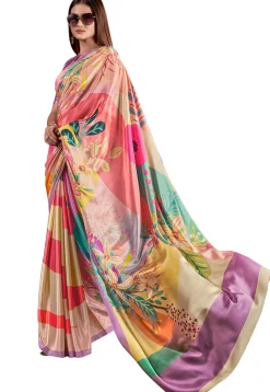 Digital Printed Crepe Saree in Multicolor