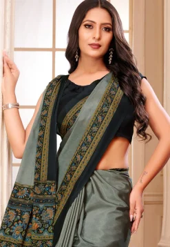 Digital Printed Crepe Saree in Grey