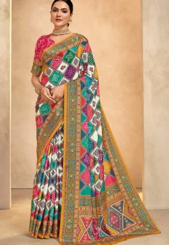 Digital Printed Crepe Saree in Multicolor