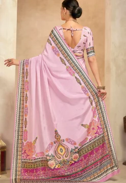 Digital Printed Crepe Saree in Pink