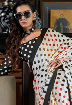 Digital Printed Crepe Saree in Off White