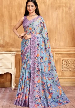Digital Printed Crepe Saree in Blue