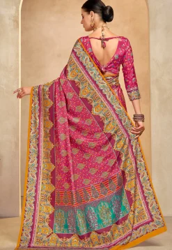 Digital Printed Crepe Saree in Pink