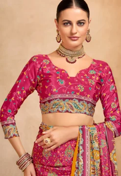 Digital Printed Crepe Saree in Pink