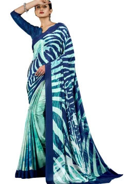 Digital Printed Crepe Saree in Sea Green
