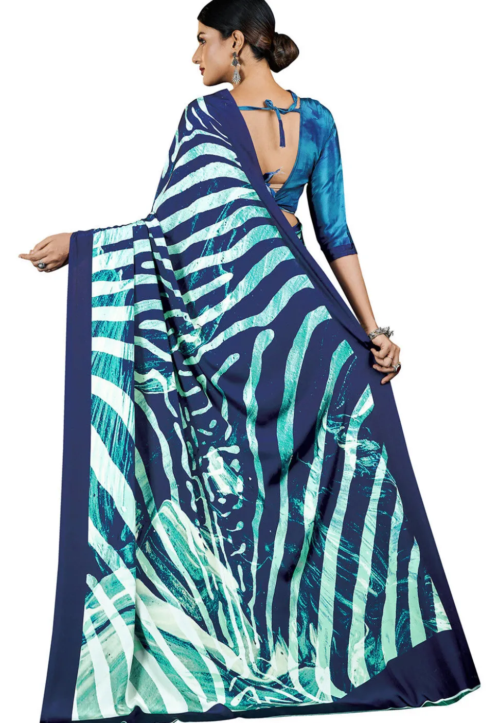 Digital Printed Crepe Saree in Sea Green