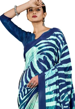 Digital Printed Crepe Saree in Sea Green