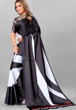 Digital Printed Crepe Saree in Black