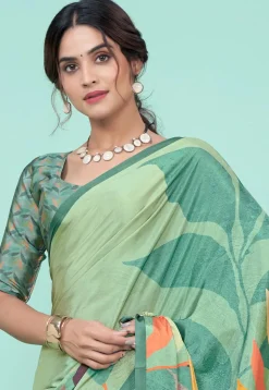 Digital Printed Crepe Saree in Sea Green