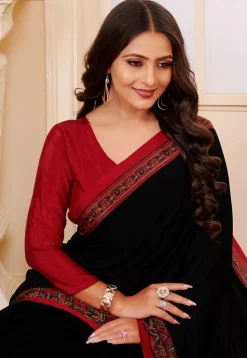 Digital Printed Crepe Saree in Black