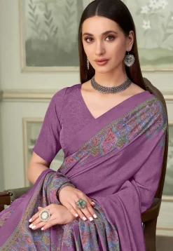 Digital Printed Crepe Saree in Purple
