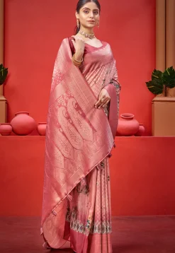 Digital Printed Crepe Saree in Peach