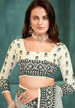 Digital Printed Crepe Saree in Off White