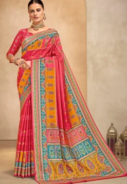 Digital Printed Crepe Saree in Pink