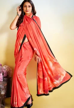 Digital Printed Crepe Saree in Peach
