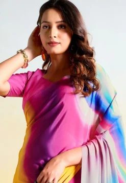 Digital Printed Crepe Saree in Multicolor