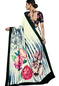 Digital Printed Crepe Saree in Cream