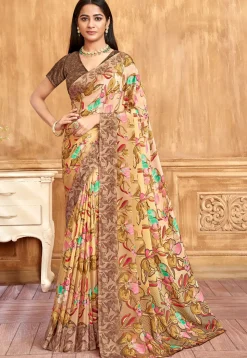 Digital Printed Crepe Saree in Yellow