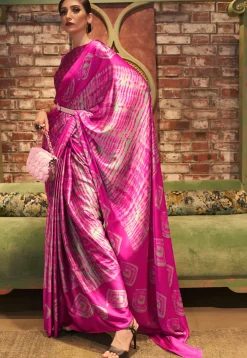 Digital Printed Crepe Saree in Fuchsia