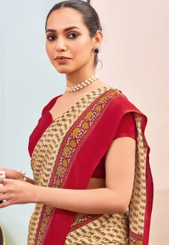 Digital Printed Crepe Saree in Light Beige