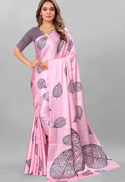 Digital Printed Crepe Saree in Pink