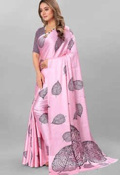 Digital Printed Crepe Saree in Pink