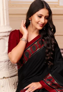 Digital Printed Crepe Saree in Black