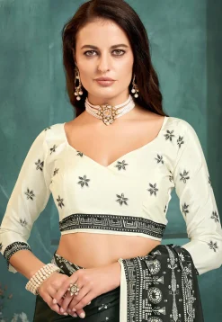 Digital Printed Crepe Saree in Black