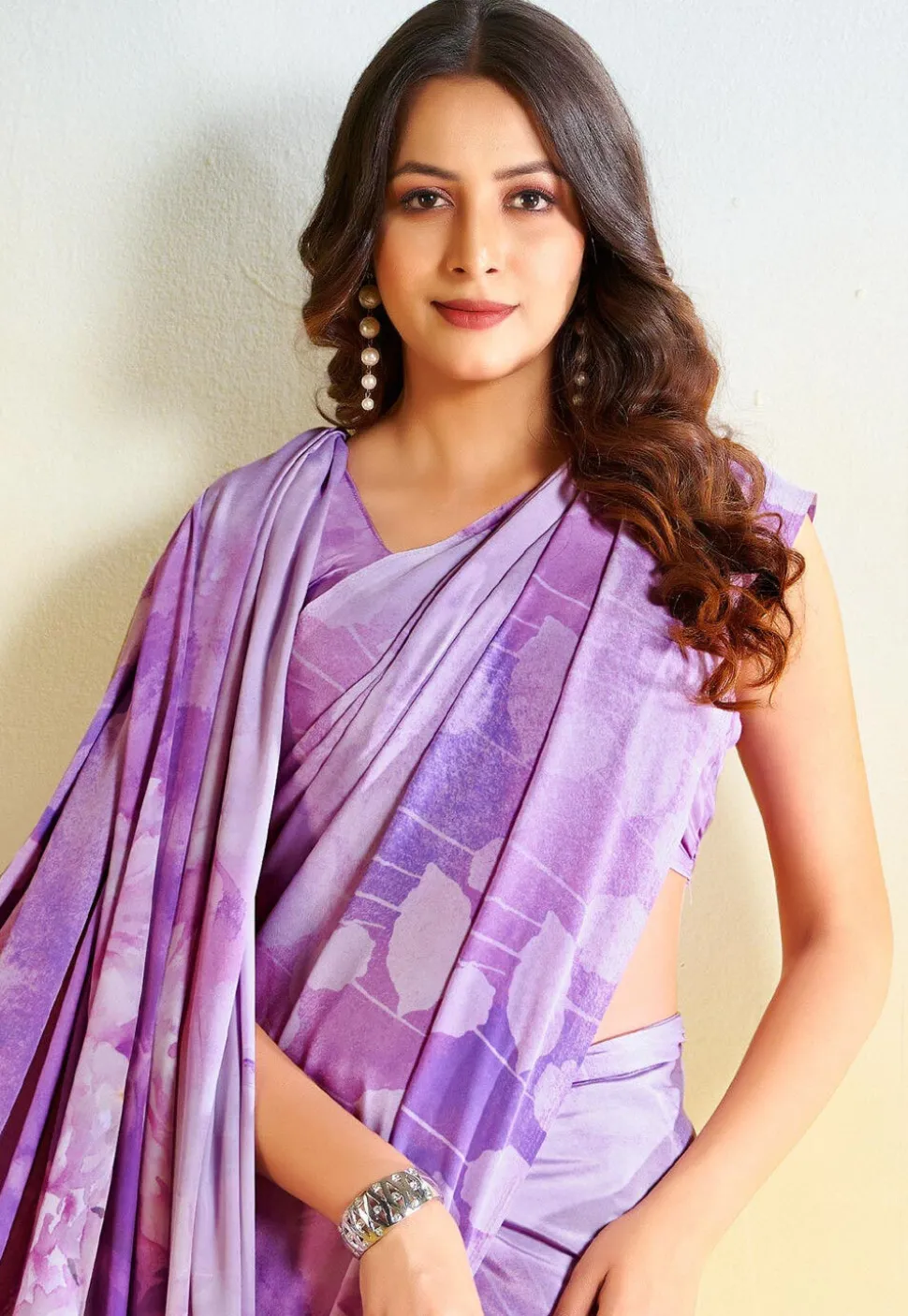 Digital Printed Crepe Saree in Purple