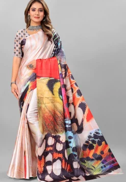 Digital Printed Crepe Saree in Multicolor