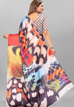Digital Printed Crepe Saree in Multicolor