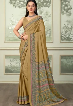 Digital Printed Crepe Saree in Yellow