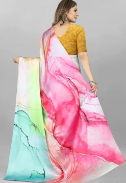 Digital Printed Crepe Saree in Multicolor