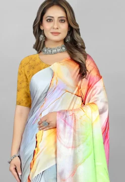 Digital Printed Crepe Saree in Multicolor