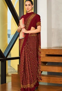 Digital Printed Crepe Saree in Maroon
