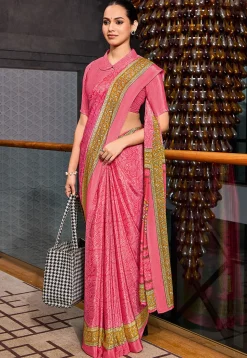 Digital Printed Crepe Saree in Pink