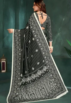 Digital Printed Crepe Saree in Black