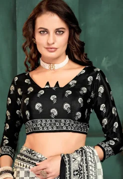 Digital Printed Crepe Saree in Off White