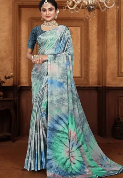 Digital Printed Crepe Saree in Multicolor