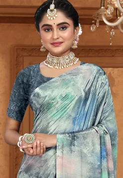 Digital Printed Crepe Saree in Multicolor