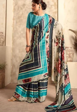 Digital Printed Crepe Saree in Multicolor